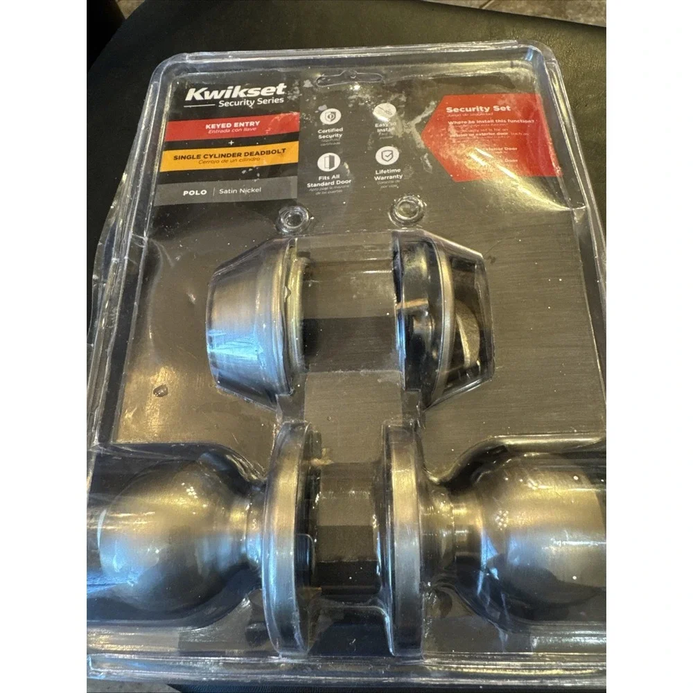 Kwikset 96900-320 Polo Entry Knob & Single Cylinder Deadbolt Combo Satin Nickel